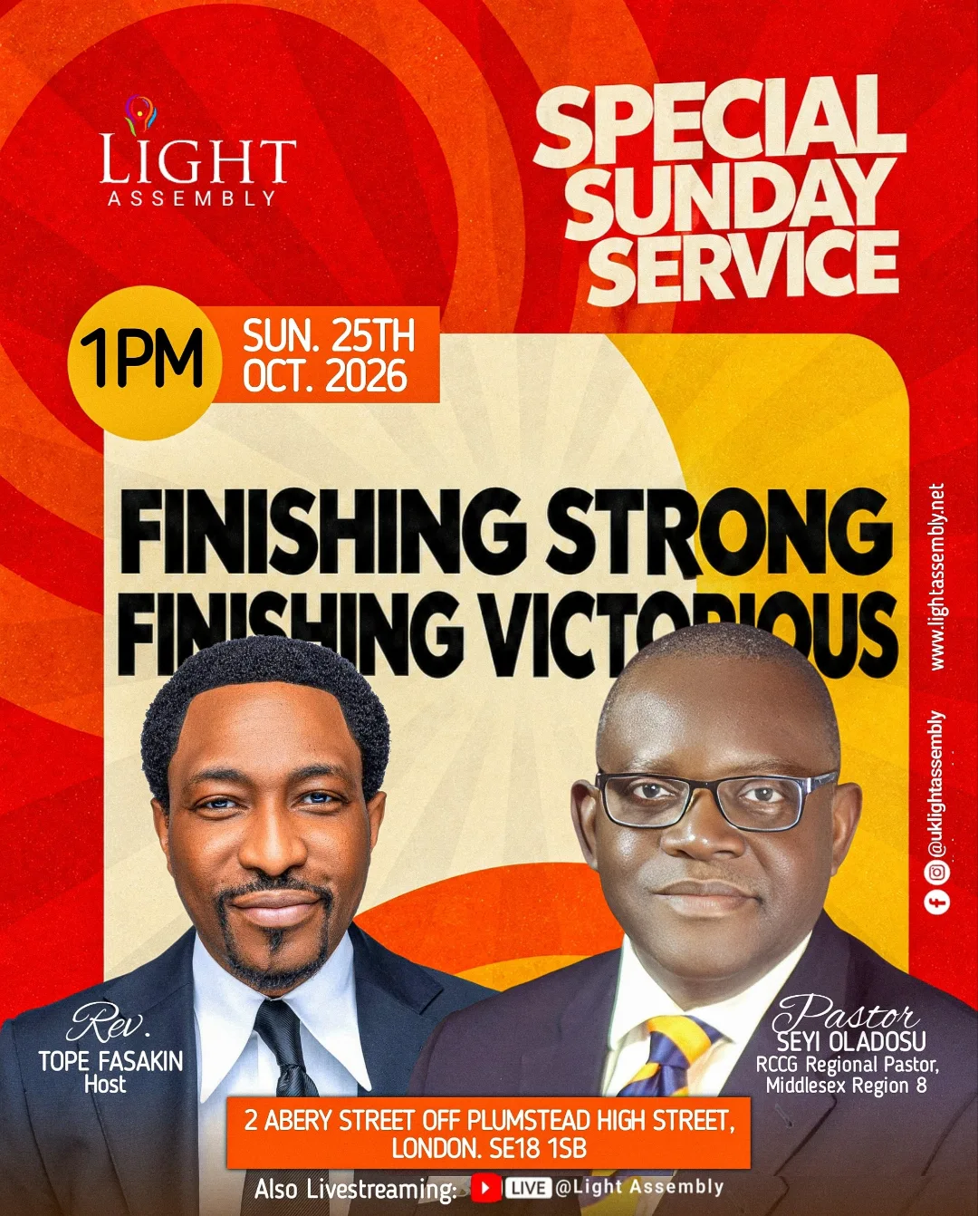 Finishing Strong, Finishing Victorious — Special Sunday Service, 25 October 2026 at 1pm